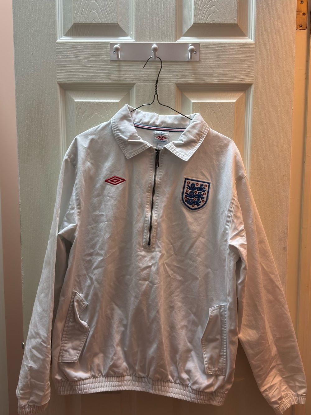 Umbro White England Crest Quarter-Zip Pullover
